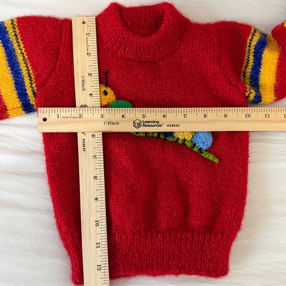 Baby/Toddler 18-24M handmade Caterpillar Red Striped Crew Neck Knit Sweater - Picture 4 of 4
